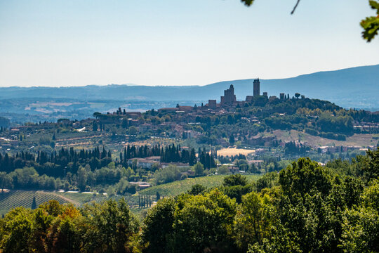 The skyline of little ancient town of San Gimignano in Tuscany, along via Francigena