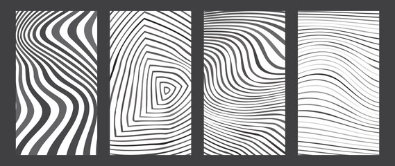 Vector set of corrugated zebra lines curves black and white waves abstract design background