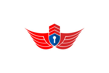Logo for residential building, real estate, contractor and architecture with skyscraper, wings and keyhole