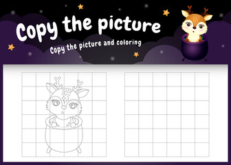 copy the picture kids game and coloring page with a cute deer using halloween costume