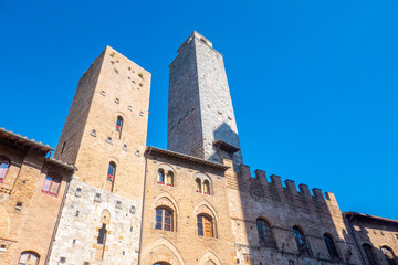 San Gimignano, Tuscany, Italy - 2021.09.01 - Buildings of little town of San Gimignano, Tuscany, Italy