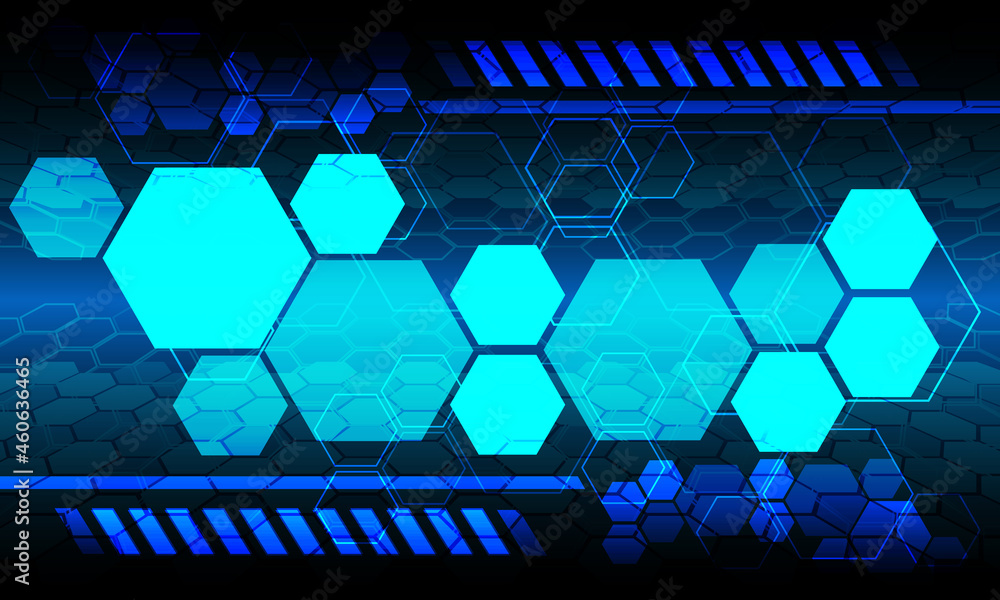 Poster blue technology hexagon monitor display data futuristic design background vector