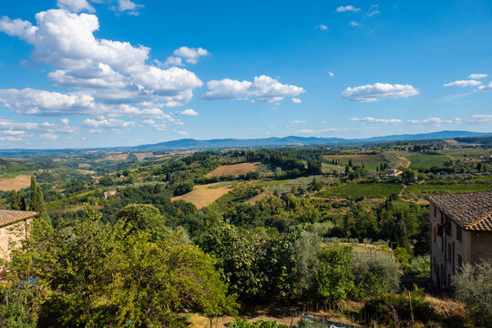 Landscape from little ancient town of San Gimignano, Tuscany