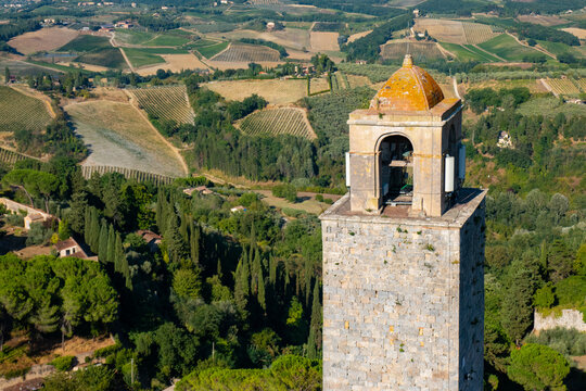 Little ancient town of San Gimignano, Tuscany, from the top of the main Tower