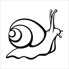 Vector black and white linear illustration of a snail