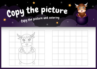 copy the picture kids game and coloring page with a cute buffalo using halloween costume
