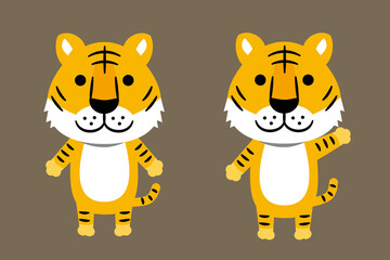 かわいいトラのイラスト　全身正面　2頭身　2ポーズ　Tiger cute  whole body