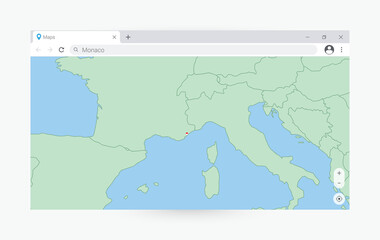 Browser window with map of Monaco, searching  Monaco in internet.