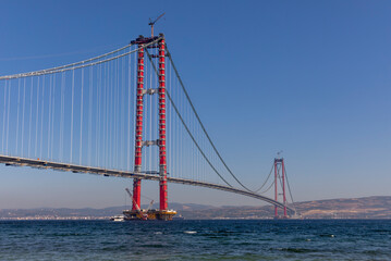 Fototapeta na wymiar new bridge connecting two continents 1915 canakkale bridge (dardanelles bridge), Canakkale, Turkey