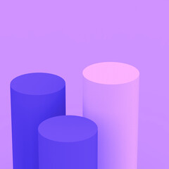 Abstract 3d purple violet and white cylinder podium minimal studio background.