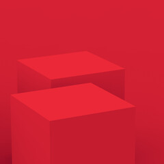 3d red cube and box podium minimal scene studio background. Abstract 3d geometric shape object illustration render. Display for chinese new year holiday and merry christmas product.