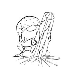 Cute gnome in gnome hat with crystal. Christmas and New Year line illustration for banner and design. Collection of gnomes. Cartoon style.