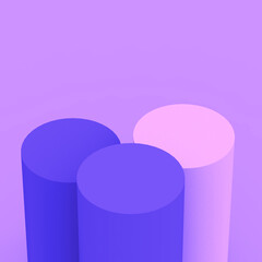 Abstract 3d purple violet and white cylinder podium minimal studio background.