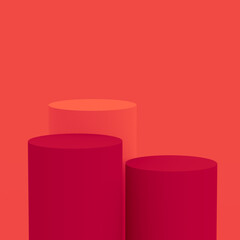 Abstract 3d  red orange colors cylinder podium minimal studio background.