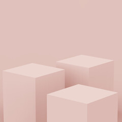 3d dusty pink cube and box podium minimal scene studio background. Abstract 3d geometric shape object illustration render. Natural color tones.