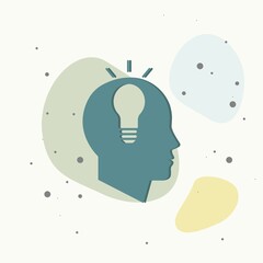 Vector icon of a man's head with an idea. A man thinks on multicolored background.