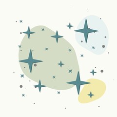 Vector icon of the star, starry sky, shine of purity on multicolored background.