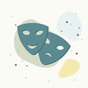 Vector Image Theatrical face mask. Drama and comedy, laughter and crying on multicolored background.