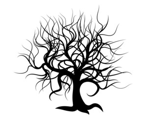 Scary halloween silhouette tree on white background