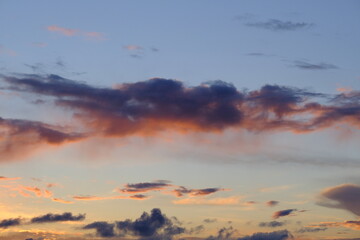 A close-up on some clouds during the sunset.