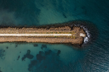 Aerial view of a stone breakwater in Black sea, Bulgaria