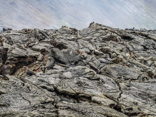 Clouse-up photo of cold lava under Fagradalsfjall volcano in Iceland
