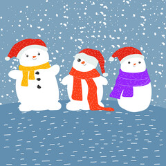 christmas cute snowman. new year cartoon snow figure. winter games. snowball. stock vector flat illustration.