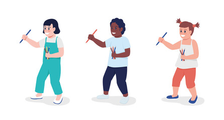 Drawing toddler semi flat color vector character set. Standing figure. Full body person on white. Family member isolated modern cartoon style illustration for graphic design and animation kit