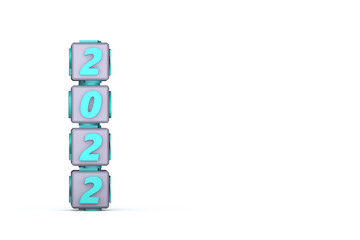 3d render cubes with included numbers of the year 2022 with copy space to insert text