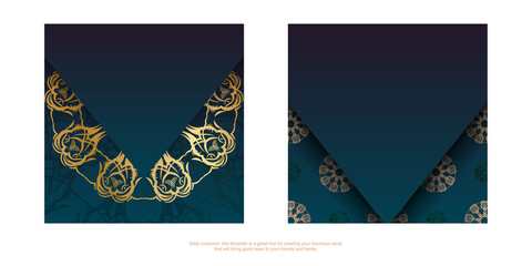 Brochure template with gradient blue color with mandala gold ornament for your brand.