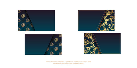 Fototapeta na wymiar Gradient blue business card template with Indian gold ornaments for your brand.