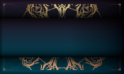 Blue gradient banner with vintage gold pattern for design under your logo