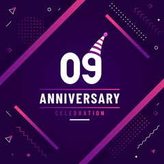 9 years anniversary greetings card, 9 anniversary celebration background free colorful vector.