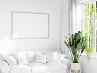 Modern living room interior mockup, Home background, Frame mockup, 3d render