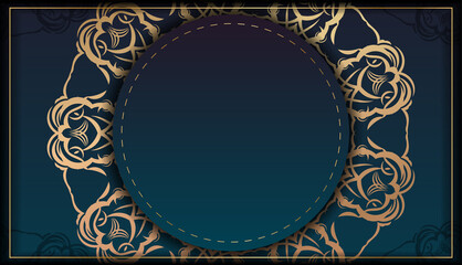 Gradient blue gradient flyer template with luxury gold pattern prepared for typography.