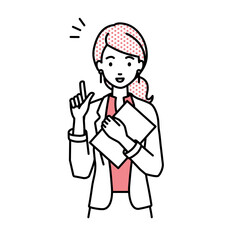 立って書類を手に持って何かひらめいたジャケットの女性