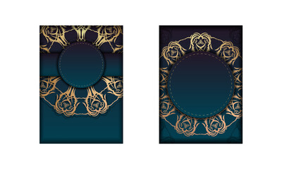 Gradient blue gradient flyer template with vintage gold ornaments ready to print.