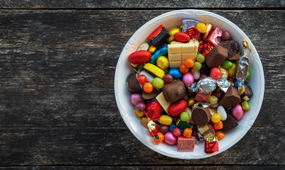  candy bowl of cookies, candy, chocolates and sweets, Halloween Jack o Lantern - Trick or Treat Halloween card  background