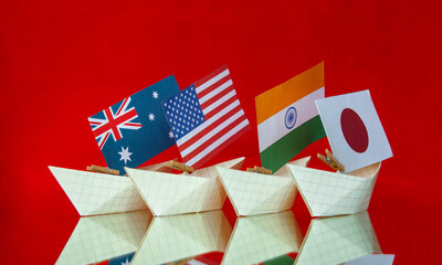 ships with flags of Australia, United States, Japan, India as new military alliance quad security...