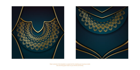 Gradient blue gradient flyer template with vintage gold ornaments ready to print.