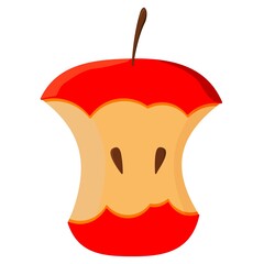 A bitten red apple. From the whole to the core of the apple . An apple core.