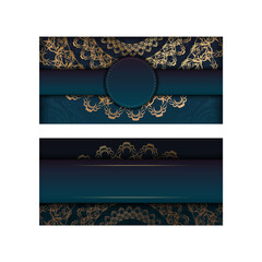 Flyer template with gradient blue color with mandala gold ornament prepared for typography.