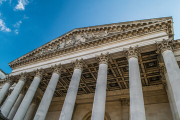 Greek style facade of Fitzwilliam Museum in Cambridge