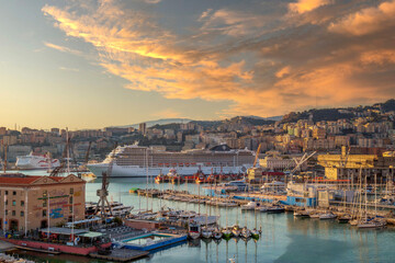 Panoramic view of port of Genoa, Italy - 460649465