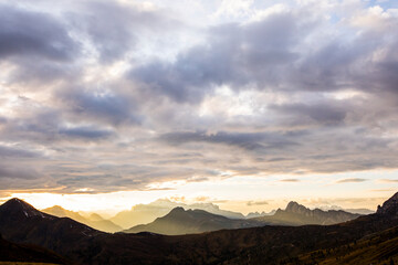 Sunset in Dolomites mountains, Alps, northern Italy