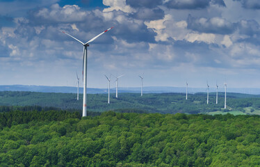 Beautiful forest landscape with windmills in saarland germany europe