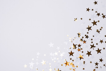 Christmas or birthday stars background, grey, glow