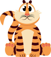 Vector illustration of orange red striped tiger cartoon sitting
