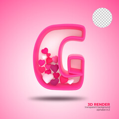 alphabet 3d render pink color with heart icon element