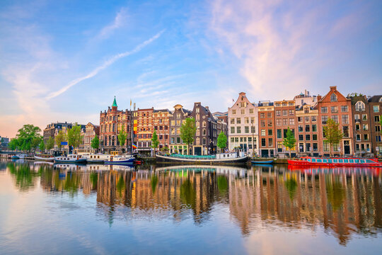 Fototapeta Amsterdam downtown city skyline cityscape of Netherlands